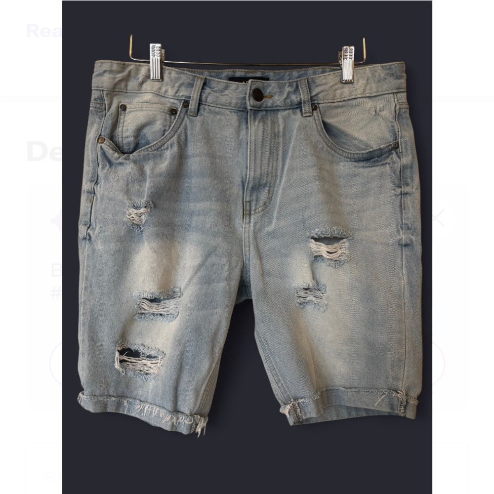 Aero Blue Distressed Jean Shorts with Raw Hem